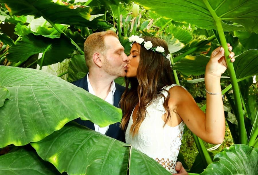 Romantic sunset portrait of two people